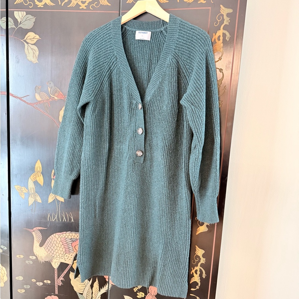 Old Navy Green Cardigan Dress Soft Knit